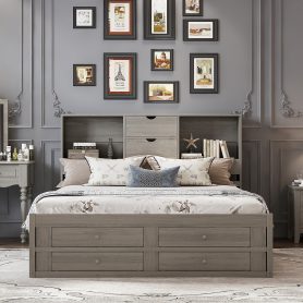 King Size Platform Bed With Storage Headboard And 8 Drawers