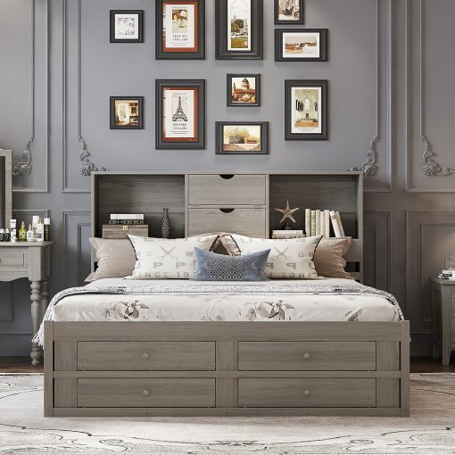 King Size Platform Bed With Storage Headboard And 8 Drawers