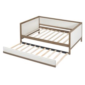 Full Size Upholstered Daybed with Trundle and Nailhead Decoration