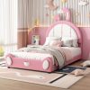Twin Size Upholstered Platform Bed with Ribbit Shaped Headboard