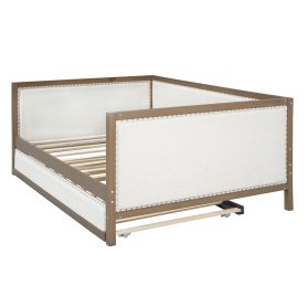 Full Size Upholstered Daybed with Trundle and Nailhead Decoration