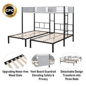 Triple Bunk Bed With Vent Board, Sturdy Metal Frame, and Noise-free Wood Slats