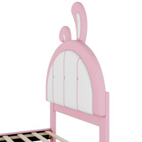 Twin Size Upholstered Platform Bed with Ribbit Shaped Headboard