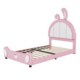 Twin Size Upholstered Platform Bed with Ribbit Shaped Headboard