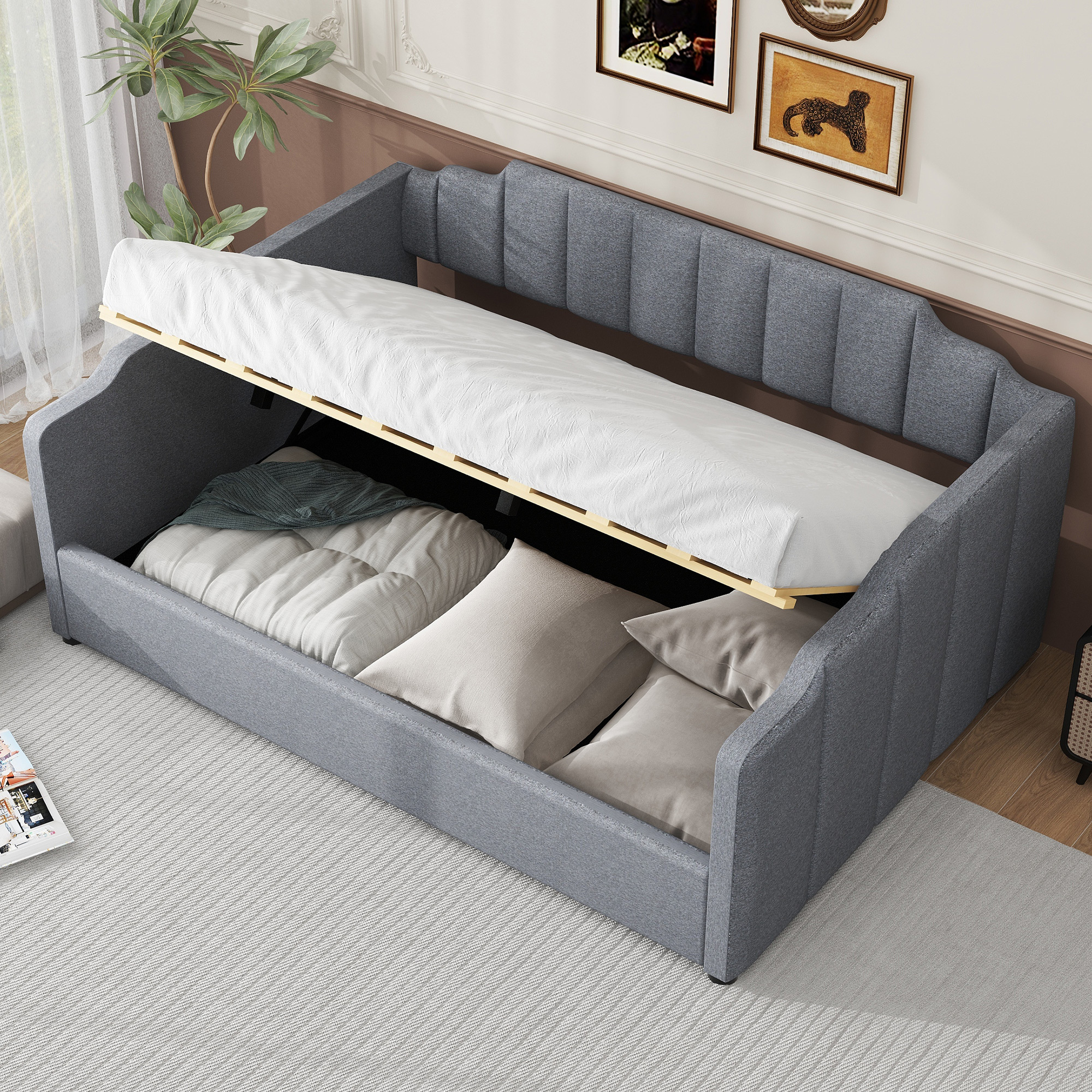 Full Size Upholstered Daybed With Underneath Storage