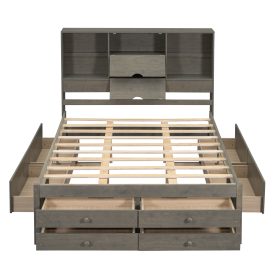 King Size Platform Bed With Storage Headboard And 8 Drawers