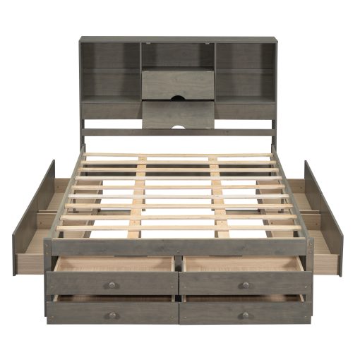 King Size Platform Bed With Storage Headboard And 8 Drawers