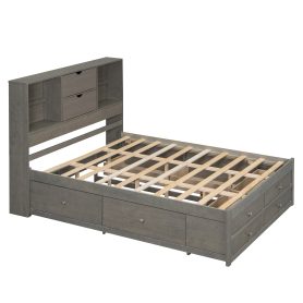 King Size Platform Bed With Storage Headboard And 8 Drawers