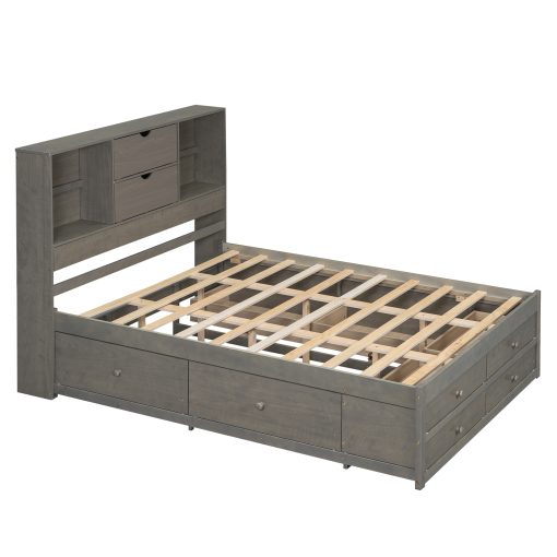 King Size Platform Bed With Storage Headboard And 8 Drawers