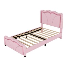 Twin Size Upholstered Platform Bed with Curve Shaped and Height-adjustbale Headboard,LED Light Strips