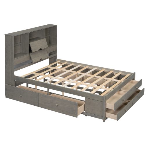 King Size Platform Bed With Storage Headboard And 8 Drawers