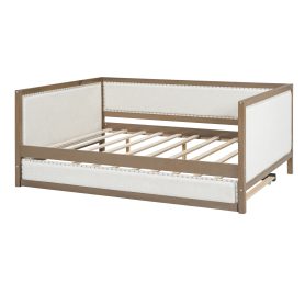 Full Size Upholstered Daybed with Trundle and Nailhead Decoration