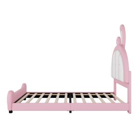 Twin Size Upholstered Platform Bed with Ribbit Shaped Headboard
