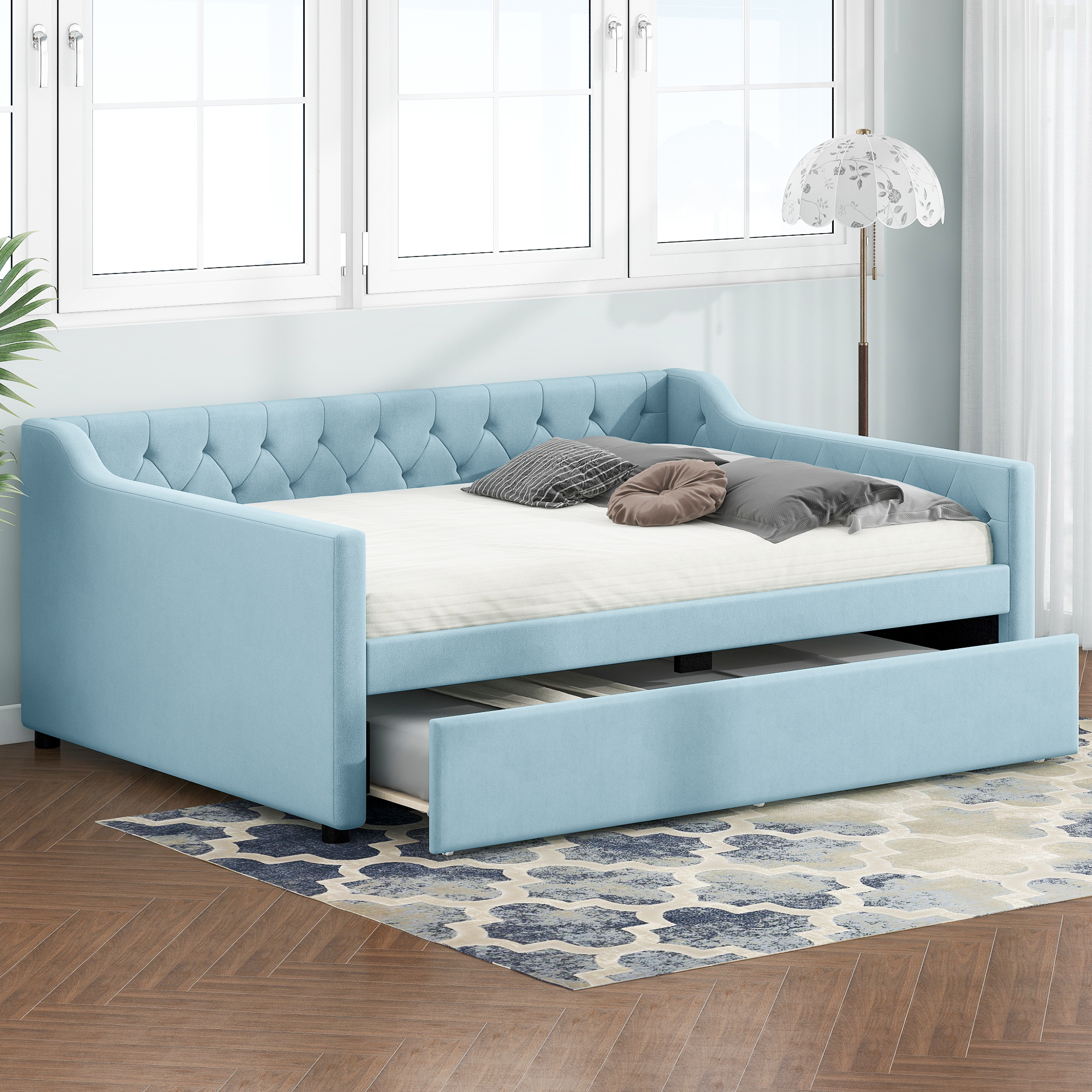 Full Size Upholstered Tufted Daybed with Twin Size Trundle