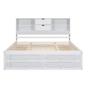Queen Size Platform Bed With Storage Headboard And 8 Drawers