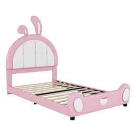 Twin Size Upholstered Platform Bed with Ribbit Shaped Headboard