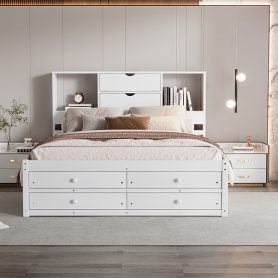 Queen Size Platform Bed With Storage Headboard And 8 Drawers