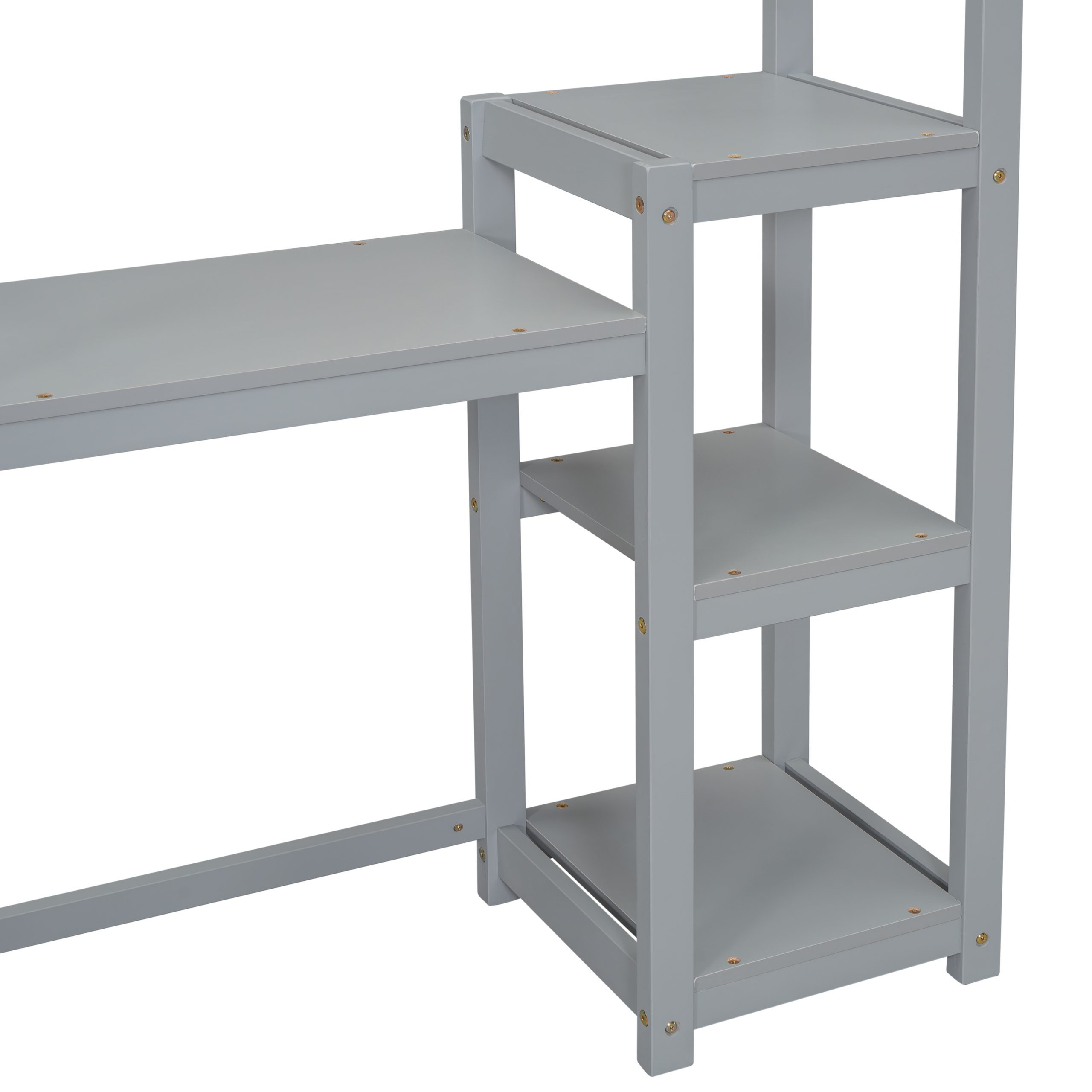 House-shaped Wooden Writing Desk,kids Study Table,bookshelf & Toy Storage,grey