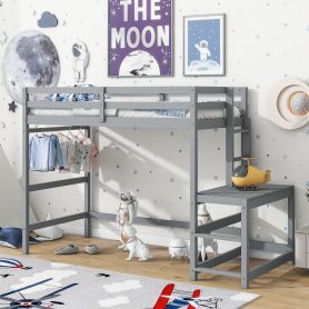 Twin High Loft Bed With Landing Platform, Ladders, Guardrails