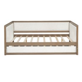 Full Size Upholstered Daybed with Trundle and Nailhead Decoration