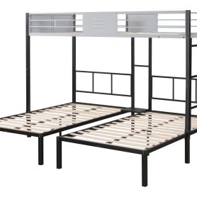 Triple Bunk Bed With Vent Board, Sturdy Metal Frame, and Noise-free Wood Slats