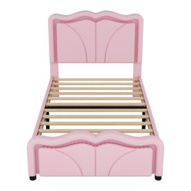 Twin Size Upholstered Platform Bed with Curve Shaped and Height-adjustbale Headboard,LED Light Strips