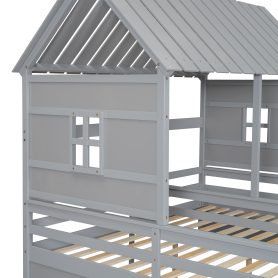 Twin Size House Platform Beds With Two Drawers For Boy And Girl Shared Beds, Combination Of 2 Side By Side Twin Size Beds