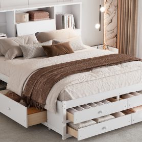 Queen Size Platform Bed With Storage Headboard And 8 Drawers