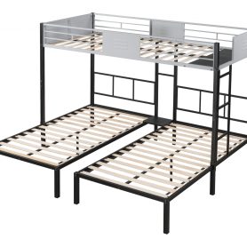Triple Bunk Bed With Vent Board, Sturdy Metal Frame, and Noise-free Wood Slats
