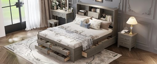 King Size Platform Bed With Storage Headboard And 8 Drawers