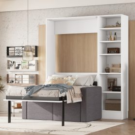 Twin Size Murphy Bed Wall Bed With Sofa and Shelves