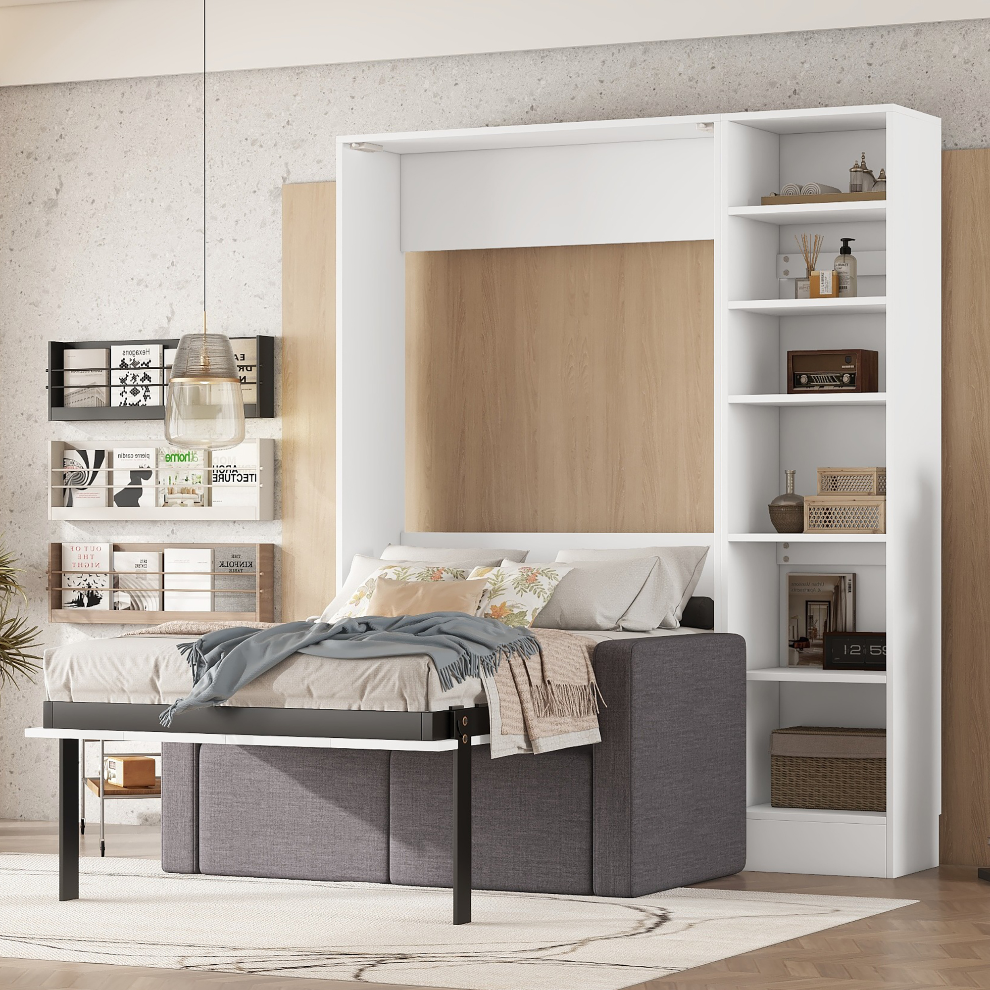 Twin Size Murphy Bed Wall Bed With Sofa and Shelves 3 Twin Size Murphy Bed Wall Bed With Sofa and Shelves