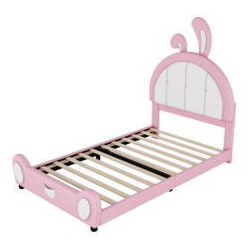 Twin Size Upholstered Platform Bed with Ribbit Shaped Headboard