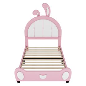 Twin Size Upholstered Platform Bed with Ribbit Shaped Headboard