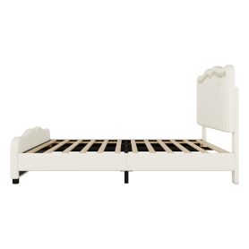 Full Size Upholstered Platform Bed with Curve Shaped and Height-adjustbale Headboard,LED Light Strips