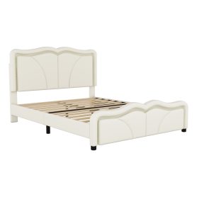 Full Size Upholstered Platform Bed with Curve Shaped and Height-adjustbale Headboard,LED Light Strips