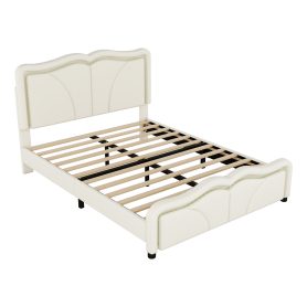 Full Size Upholstered Platform Bed with Curve Shaped and Height-adjustbale Headboard,LED Light Strips