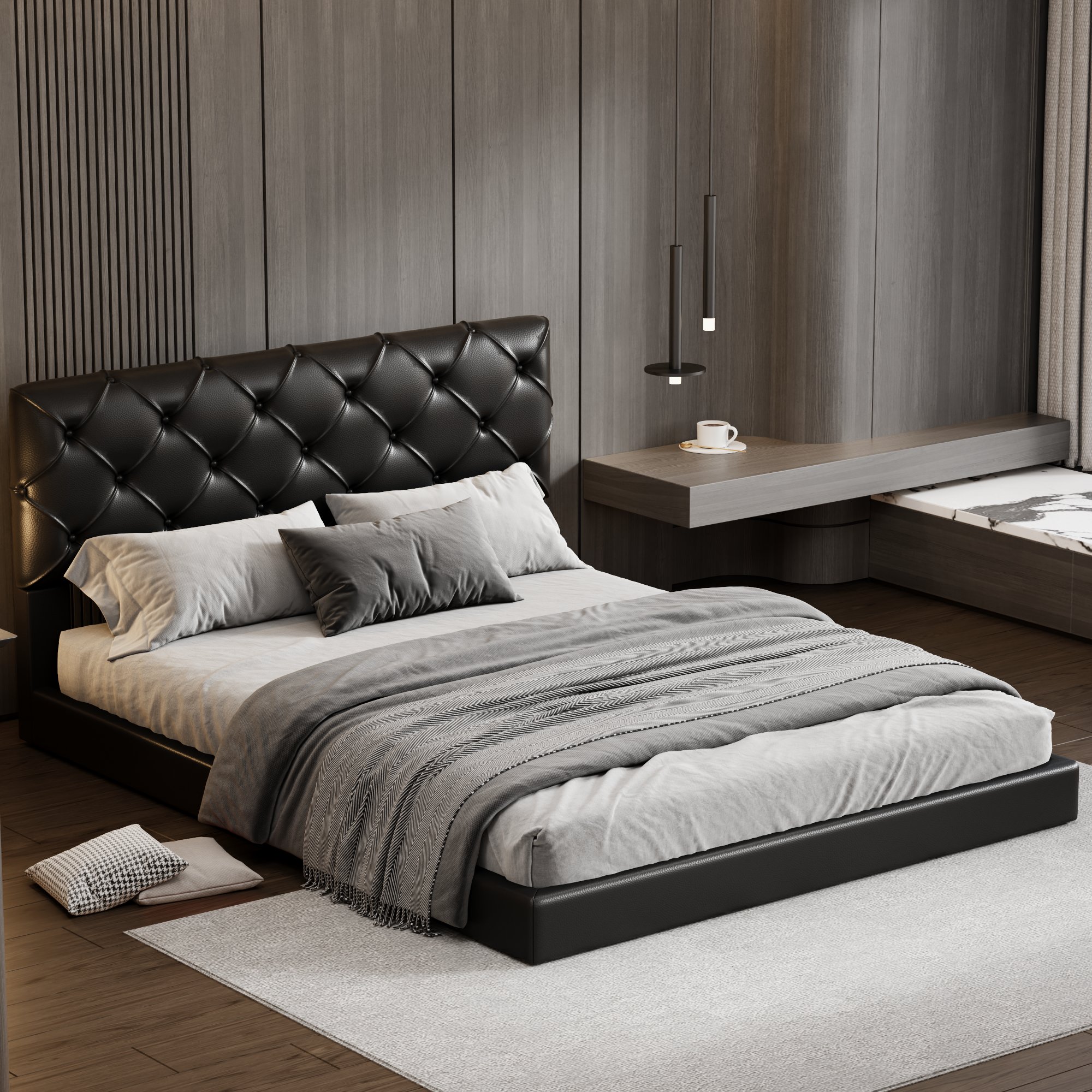 Queen Size Tufted Upholstered Platform Bed
