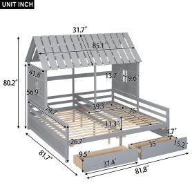 Twin Size House Platform Beds With Two Drawers For Boy And Girl Shared Beds, Combination Of 2 Side By Side Twin Size Beds