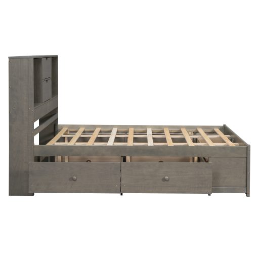 King Size Platform Bed With Storage Headboard And 8 Drawers