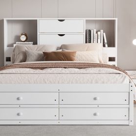 Queen Size Platform Bed With Storage Headboard And 8 Drawers