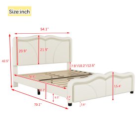 Full Size Upholstered Platform Bed with Curve Shaped and Height-adjustbale Headboard,LED Light Strips