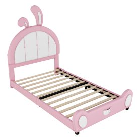 Twin Size Upholstered Platform Bed with Ribbit Shaped Headboard
