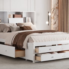 Queen Size Platform Bed With Storage Headboard And 8 Drawers