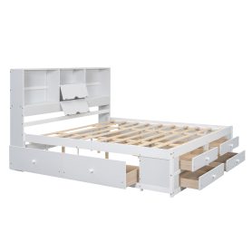 Queen Size Platform Bed With Storage Headboard And 8 Drawers