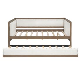 Full Size Upholstered Daybed with Trundle and Nailhead Decoration