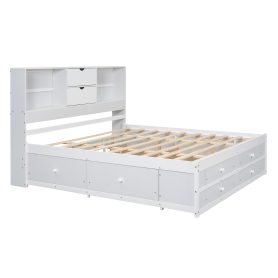Queen Size Platform Bed With Storage Headboard And 8 Drawers