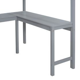 Full Size Loft Bed with Ladder, Desk and Shelf