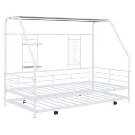 Full Size Metal House Bed With Trundle