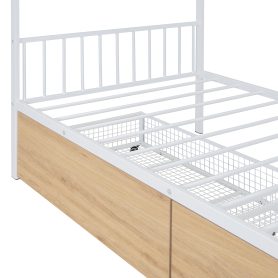 Twin Size Metal House Bed With Two Drawers